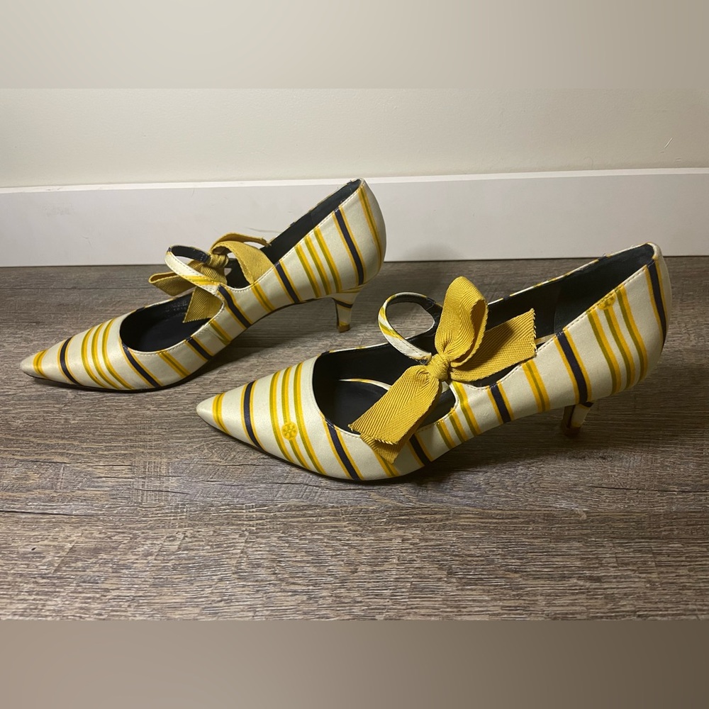 TORI BURCH Striped Pointed Toe "Beverly" Kitten Heels - Gorgeous 10